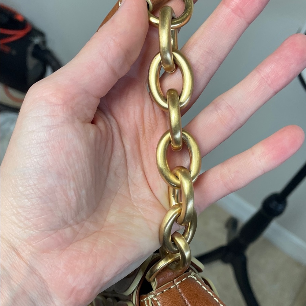 Maxx New York Leather cognac brown Gold chain  Studded Shoulder Bag - Picture 17 of 17